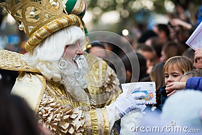 King Melchor takes letters Editorial Stock Photo